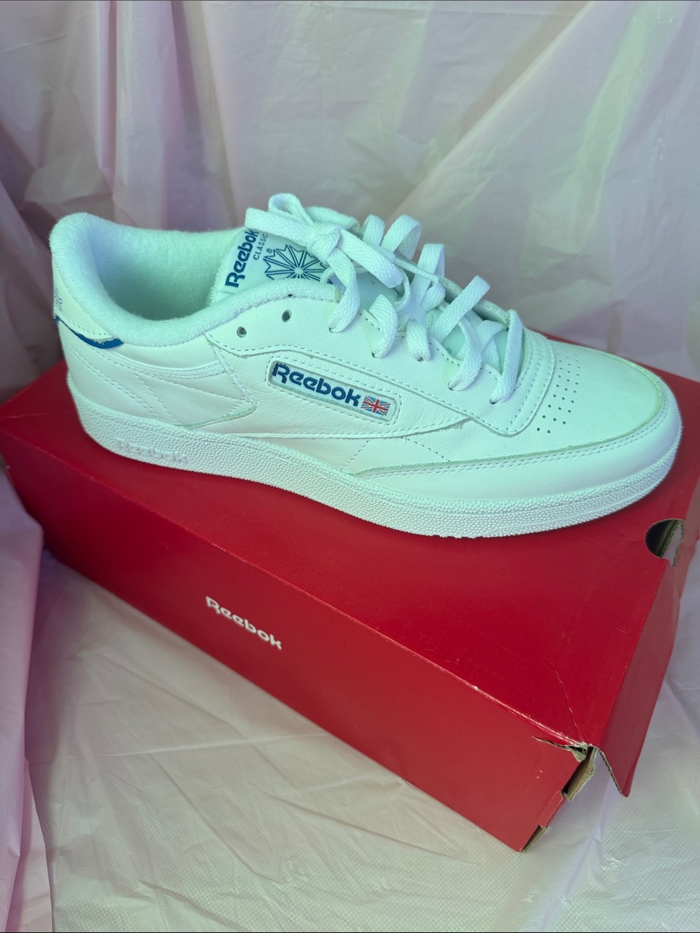 Reebok White Low-Top Sneakers with Blue Accents